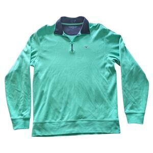 Vineyard Vines Mens Green/Blue Jersey 1/4 Zip Sweater size Small